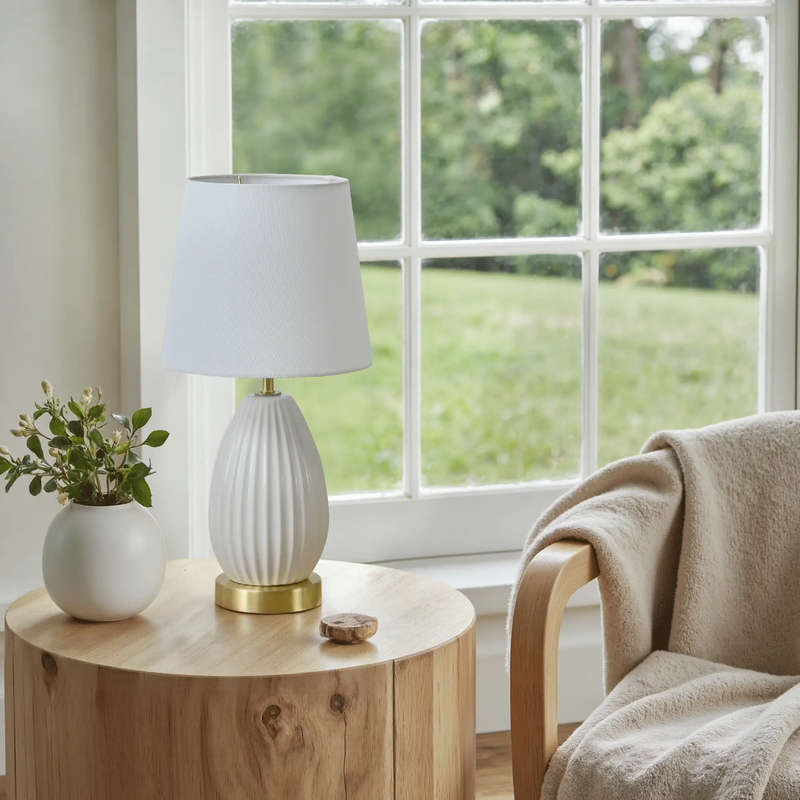 18-Inch Set of 2 Table Lamps, Antique Brass and White Finish by HouseOfZazla
