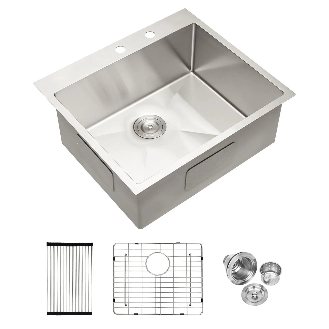 Drop In Kitchen Sink, 16 Gauge Stainless Steel, Single Bowl, Topmount Basin by HouseOfZazla