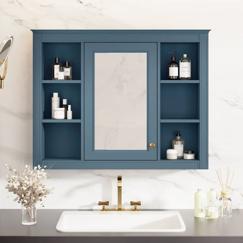 Wall Mounted Medicine Cabinet With Mirror, Storage Cabinet Featuring 6 Open Shelves And Adjustable Interior by HouseOfZazla