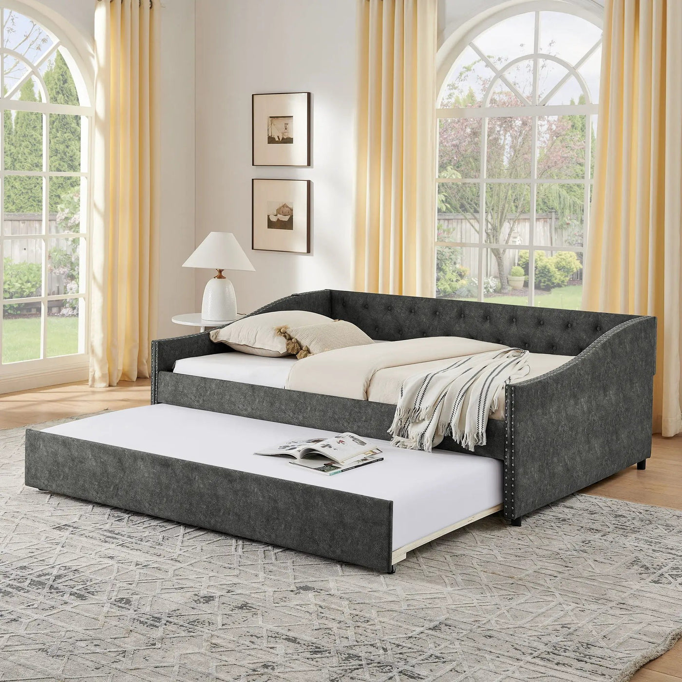 Upholstered Daybed With USB Charging & Pull Out Bed by HouseOfZazla