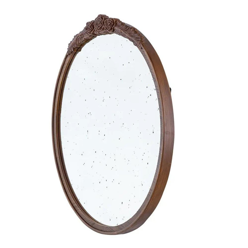 Round Hand Carved Rose Antique Mirror Frame, Wall Mirror For Live Space by Unique Piece Furniture