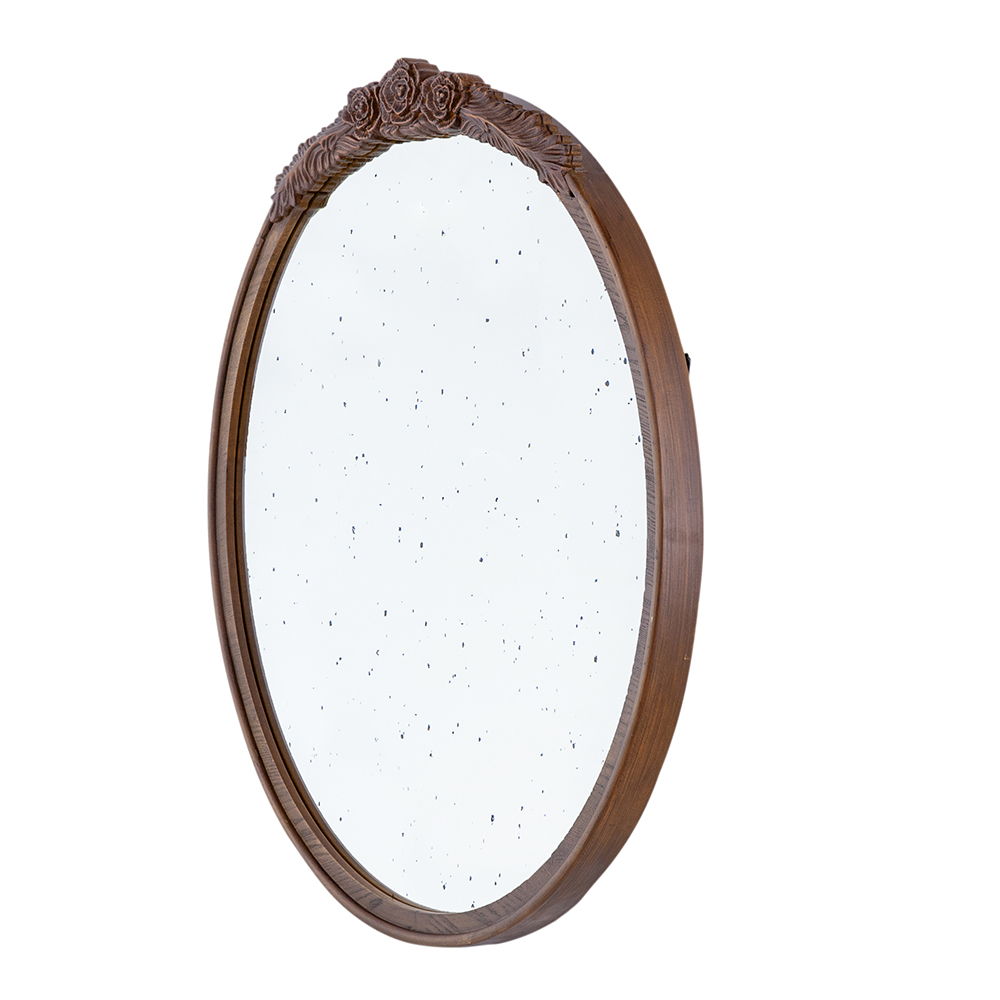 Round Hand Carved Rose Antique Wall Mirror with Intricate Detailing - Light Brown or Black, photo 18 of 22