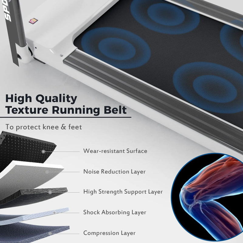 Portable Compact Treadmill, Electric Motorized 3.5Hp, 14Km / H, Medium Running Machine Motorised Gym 330Lbs, Foldable For Home Gym Fitness Workout Jogging Walking, Bluetooth Speaker App Fitime - White by HouseOfZazla