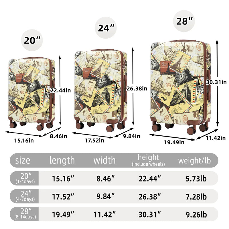 3-Piece PC Spinner Wheel Luggage Set with Printed Pattern by HouseOfZazla