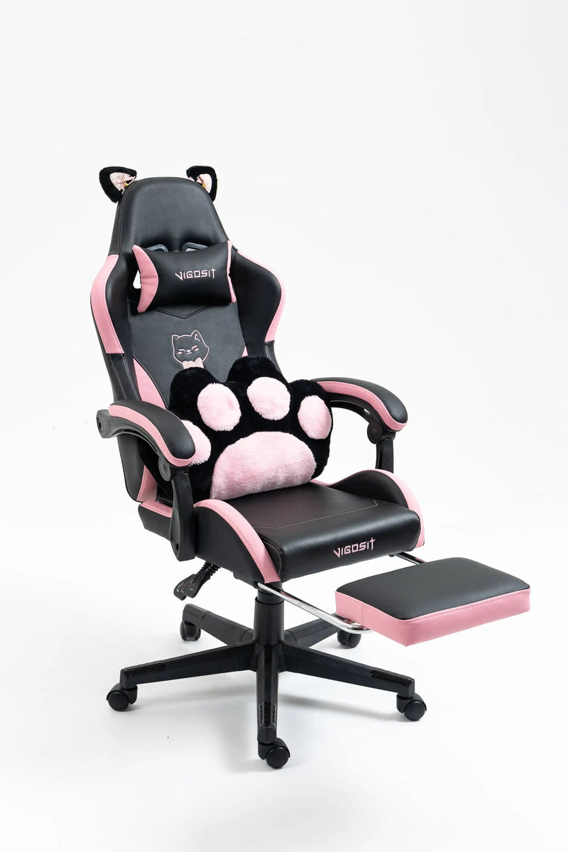 Cute Cat Gaming Chair with Paw Lumbar Cushion by HouseOfZazla