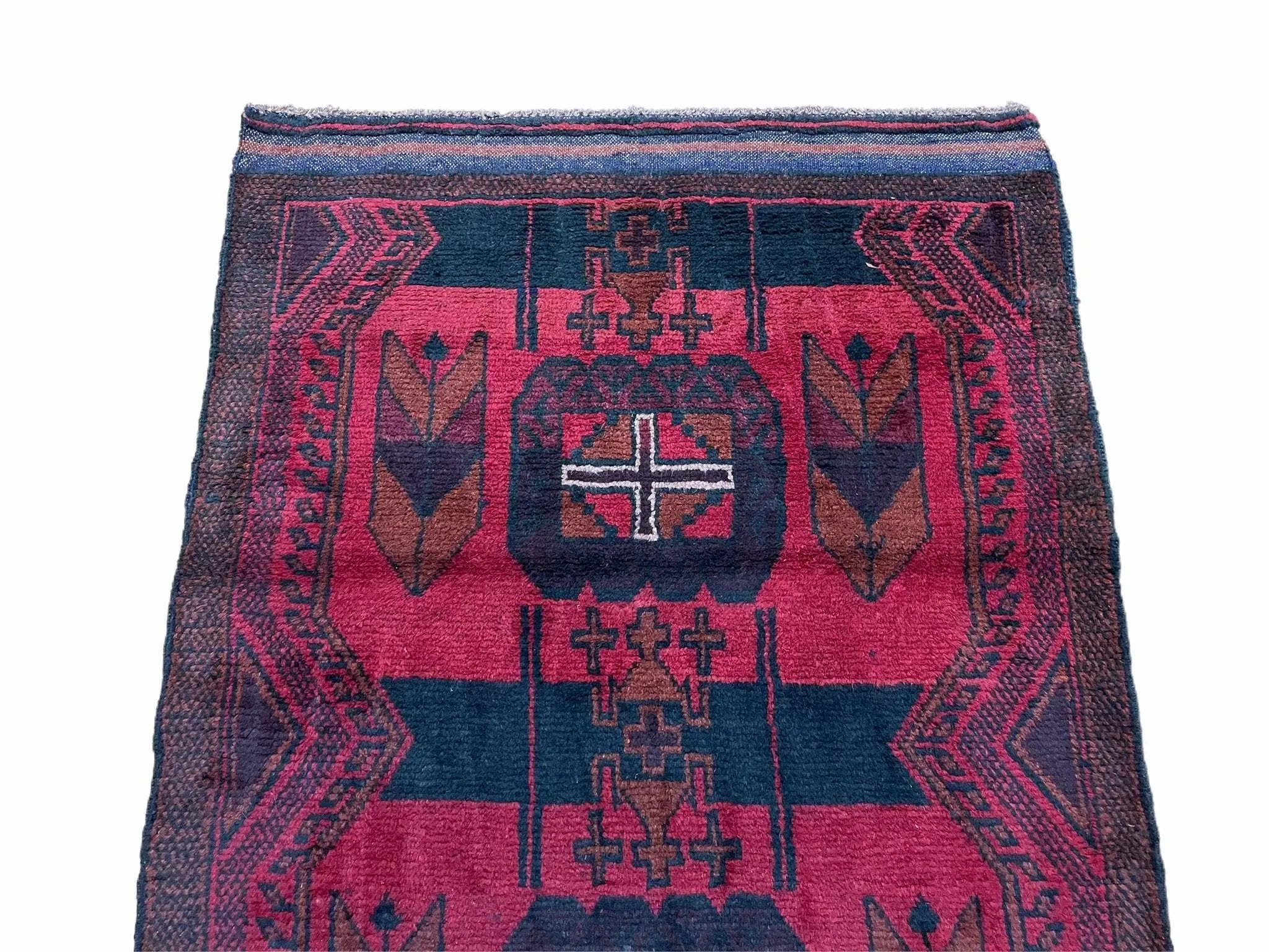 2' 10" X 4'6" Vintage Handmade Tribal Wool Rug Balouchi Rug Afghan Rug Red Black by Jewel Rugs