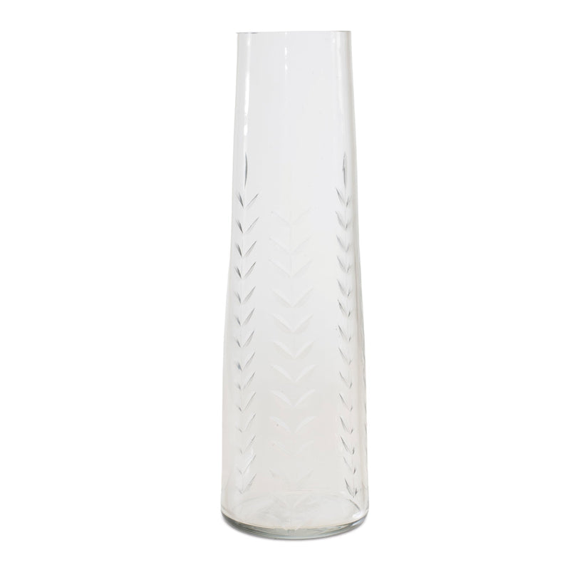 Etched soda lime glass vase 9"h