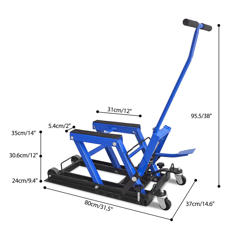 Hydraulic Motorcycle Lift Jack, 1500 LBS Capacity, ATV Scissor Lift Jack Portable Motorcycle Lift Table with 4 Casters, Hydraulic Foot-Operated Hoist Stand for Motorcycle ATV UTV Powersports, photo 2 of 10