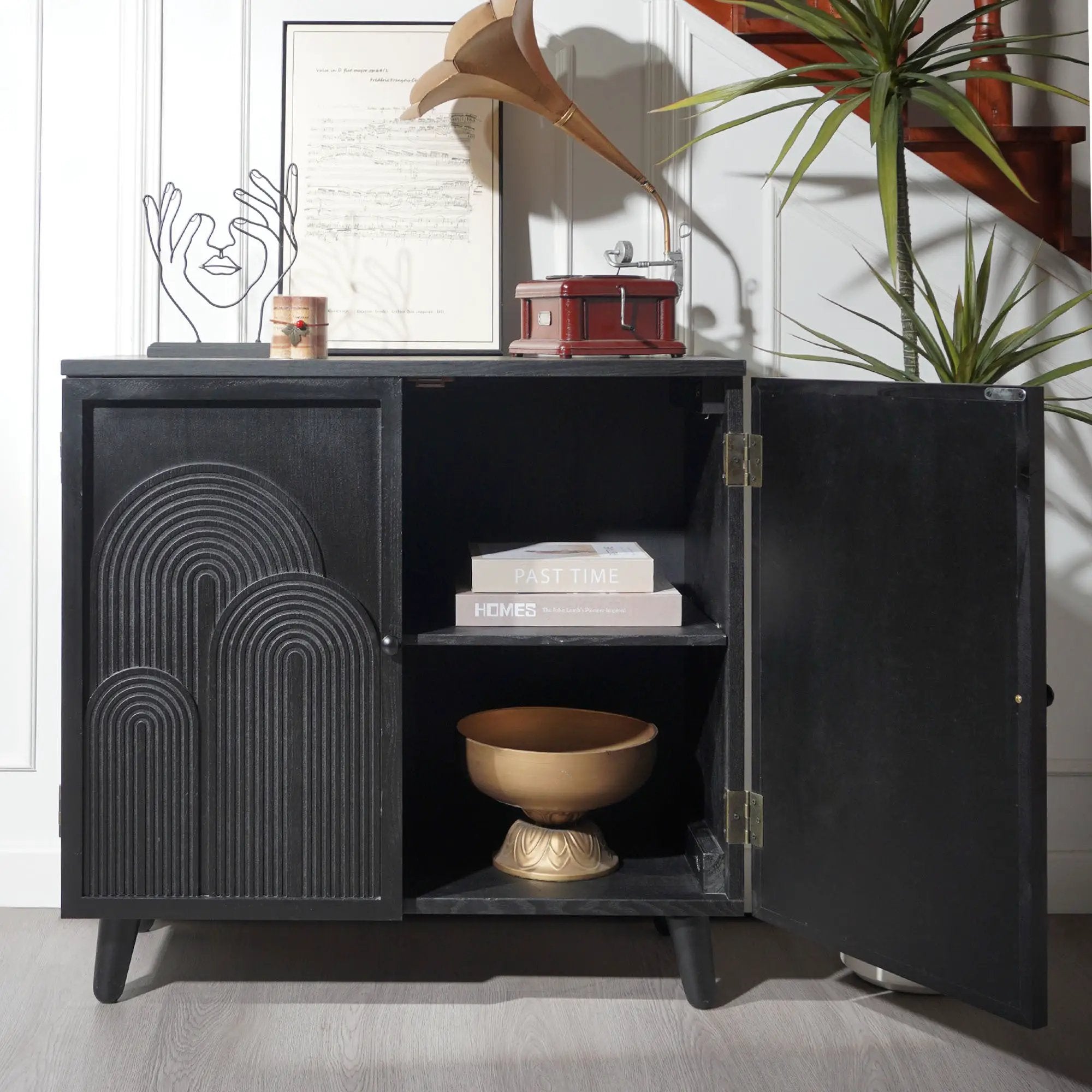 Modern Black Wood Storage Cabinet with Embossed Door by HouseOfZazla