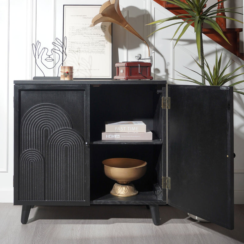 Modern Black Wood Storage Cabinet with Embossed Door by HouseOfZazla