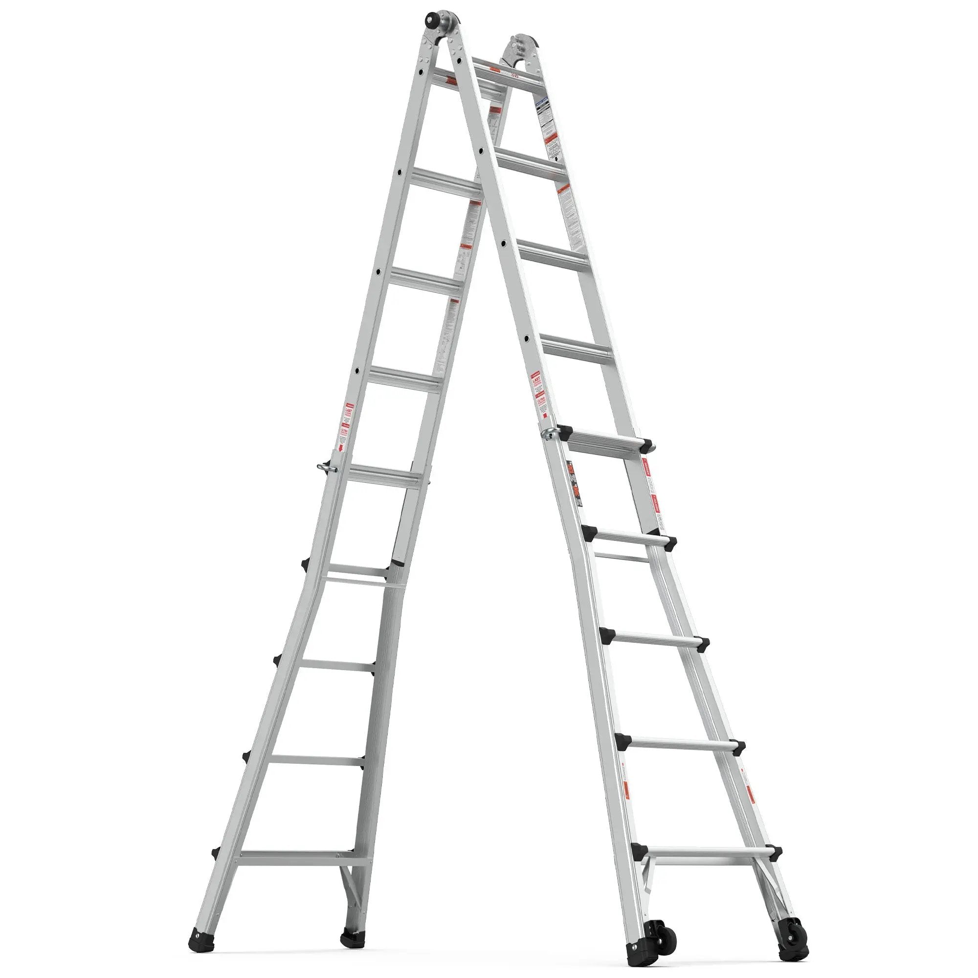 22' Aluminum Multi-Position Ladder With Wheels, 300 Lbs Weight Rating - Metallic Gray by HouseOfZazla