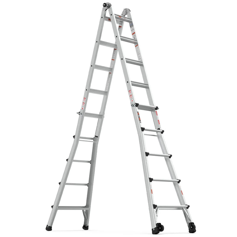 22' Aluminum Multi-Position Ladder With Wheels, 300 Lbs Weight Rating - Metallic Gray by HouseOfZazla