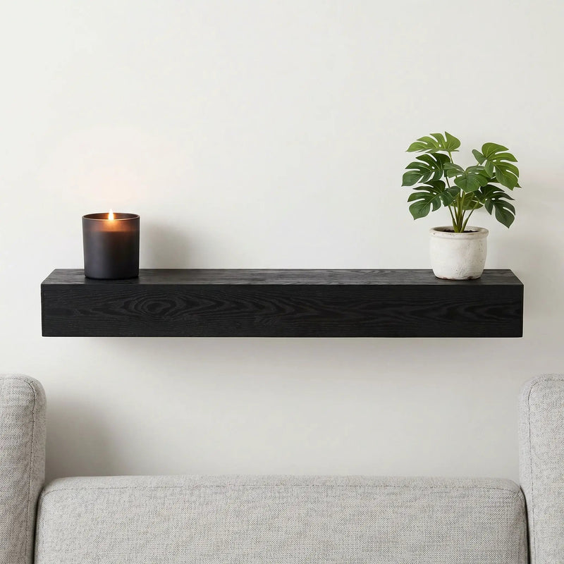 48'' Embossed Fireplace Mante, Wall Mounted Floating Shelf - Black by HouseOfZazla