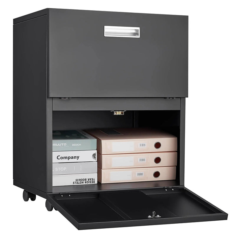 Office Furniture Copier Cabinet 2 Door Steel Copier Stand Mobile Pedestal File Printer Stand - Black by Unique Piece Furniture