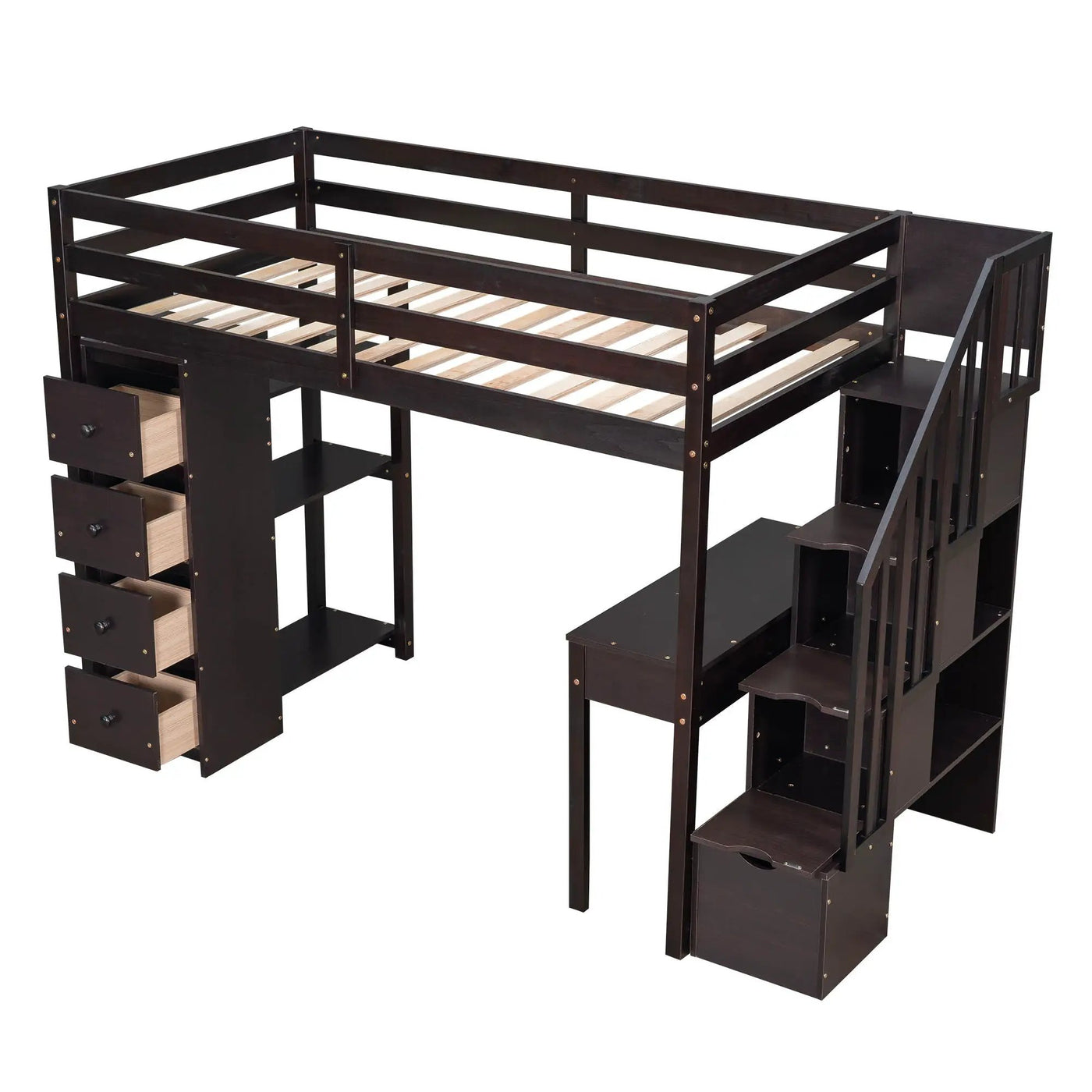 Loft Bed With Storage Drawers, Desk And Stairs With Shelves by Unique Piece Furniture