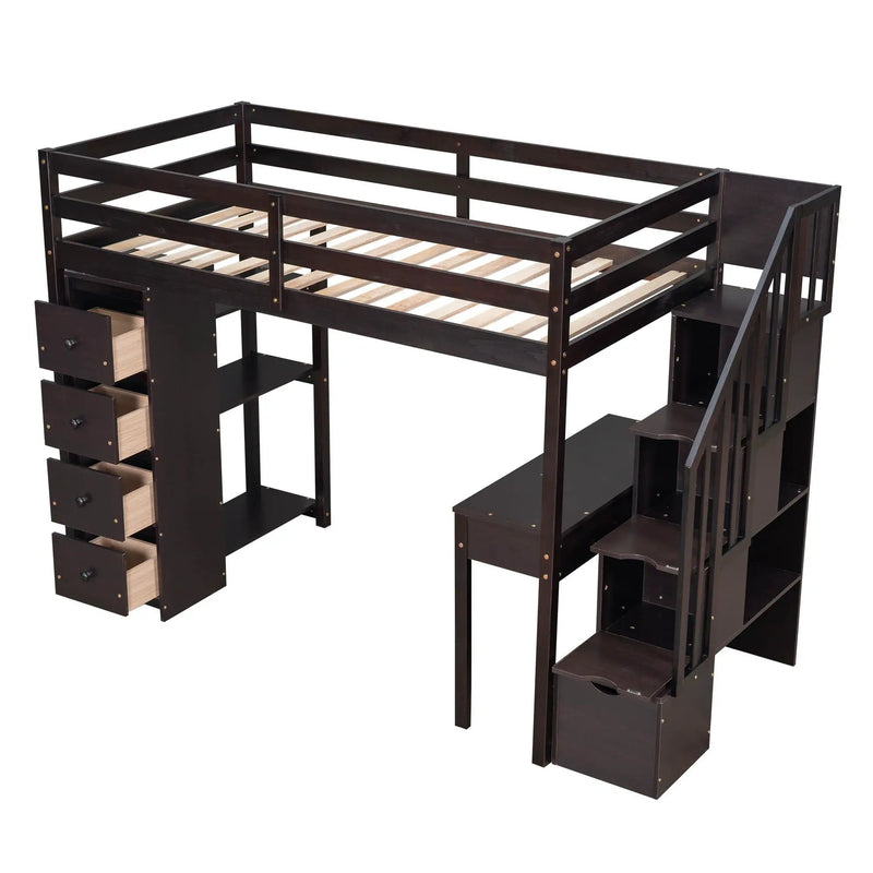 Loft Bed With Storage Drawers, Desk And Stairs With Shelves by Unique Piece Furniture