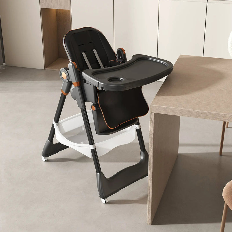 Adjustable Baby High Chair 0-6 Years, Portable Infant Feeding Seat With Safety Belt, Silent Lockable Wheels by Unique Piece Furniture