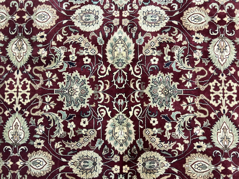 Indo Persian Rug 10x14, Floral Allover, Maroon, Handmade Hand Knotted VIntage Wool Rug, Large Oriental Carpet by Jewel Rugs