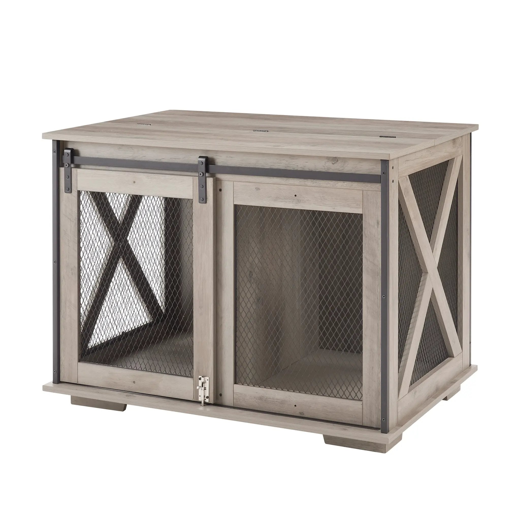 Farmhouse Dog Cage Crate Furniture with Sliding Barn Door by HouseOfZazla