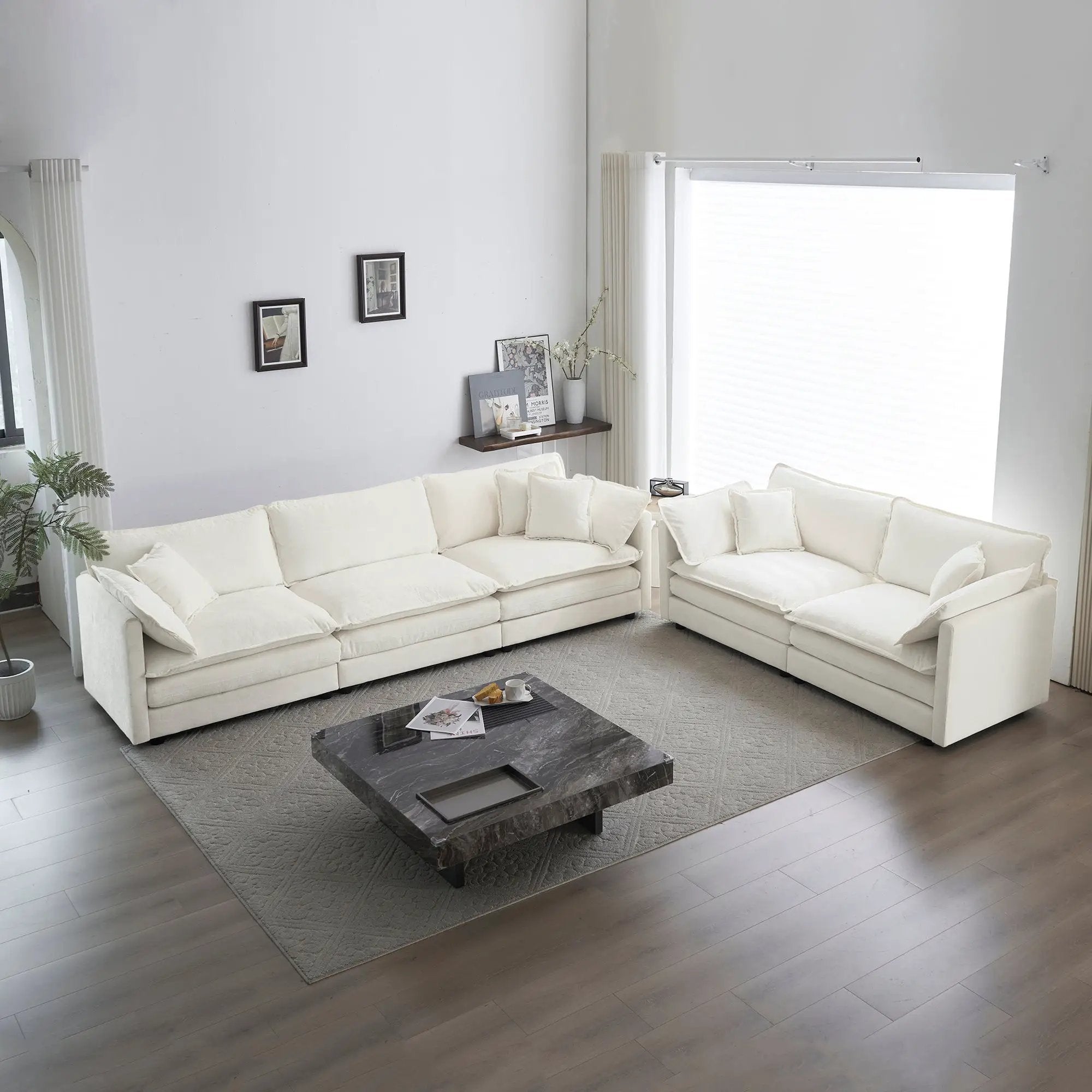 Sofa Set of 2 Chenille Couch, 2+3 Seater Sofa Set Deep Seat Sofa by HouseOfZazla