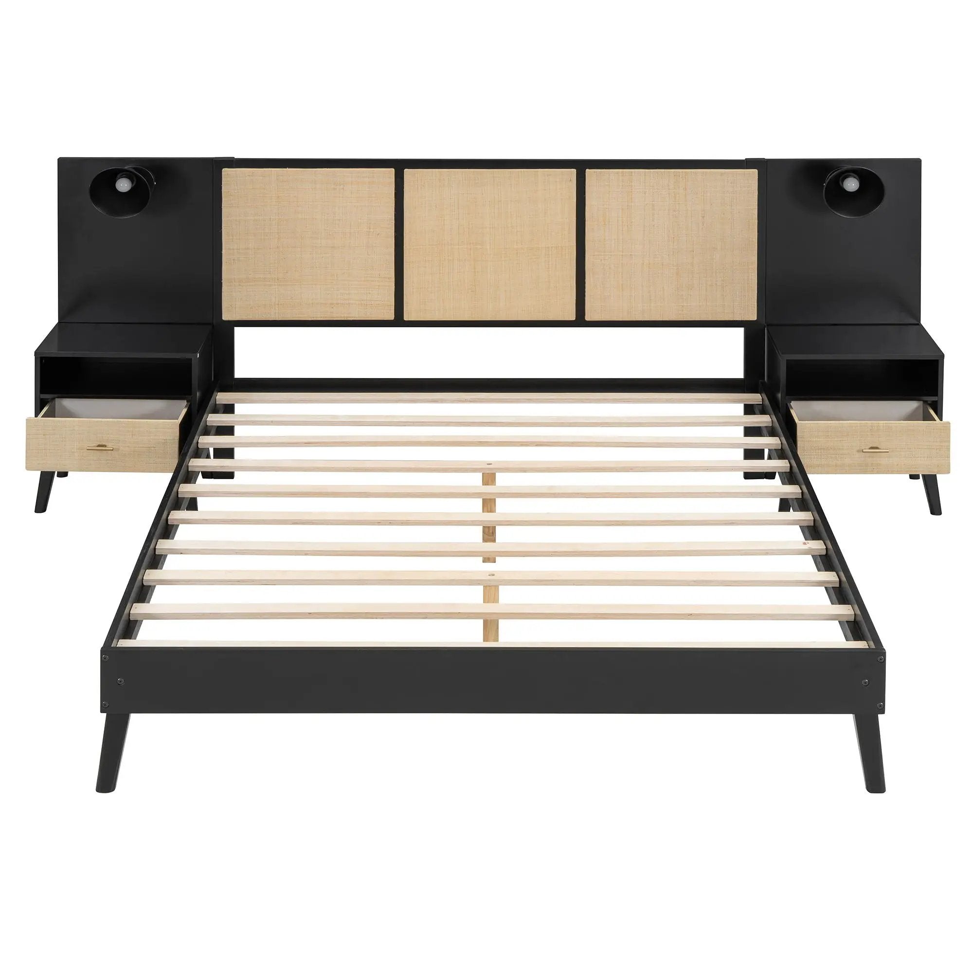 Bed Frame With 2 Nightstands Elegant Design With Lamps by Unique Piece Furniture