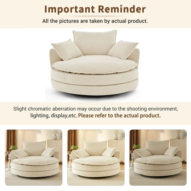 360° Swivel Accent Barrel Chair With Dual Layer Cushion And 3 Removable Pillows by HouseOfZazla