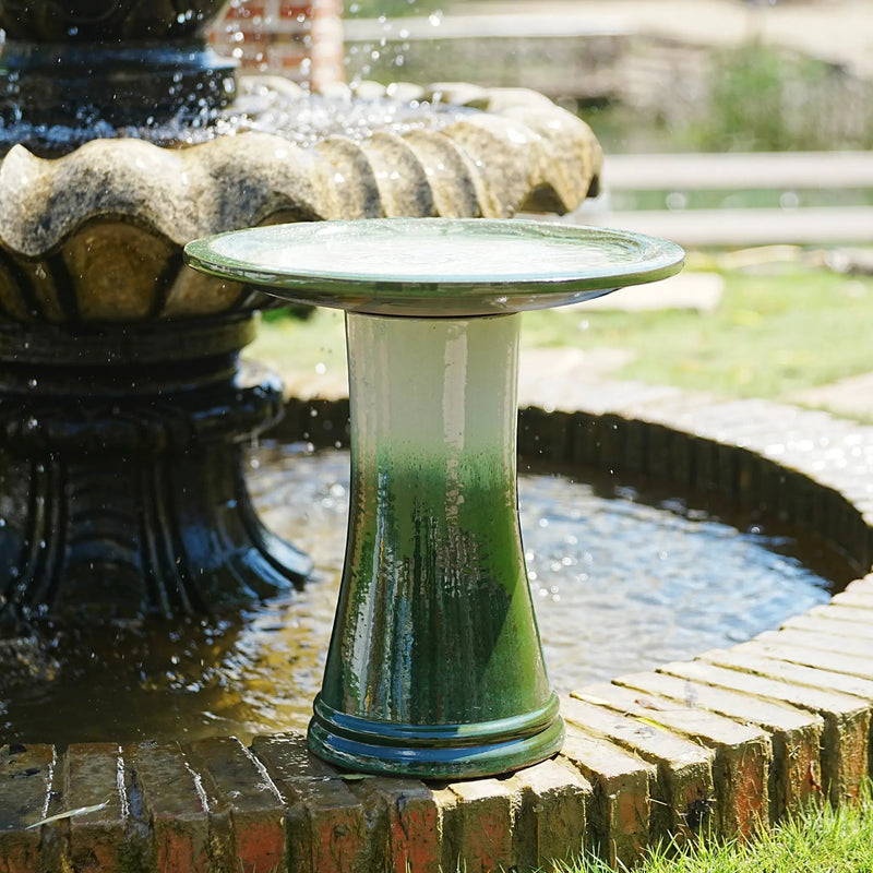 17" Ceramic Bird Bath for Outside, Elegant Tall Outdoor Bird Bath by HouseOfZazla