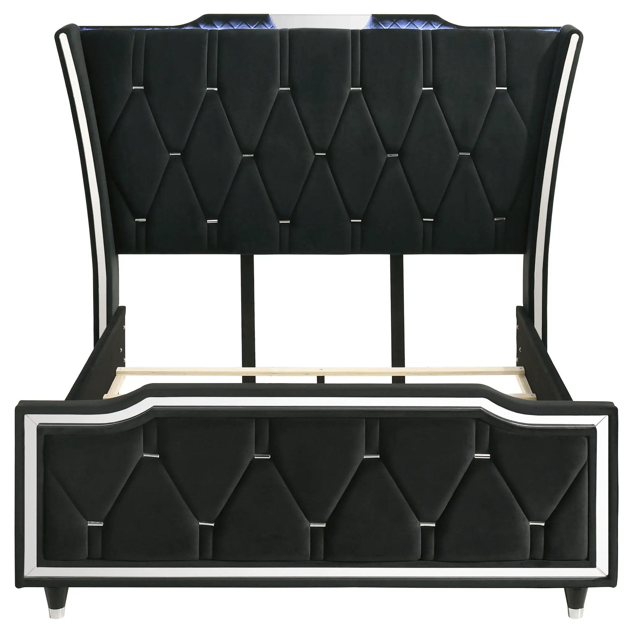 Lorient Queen LED Upholstered Wingback Bed Black by Unique Piece Furniture