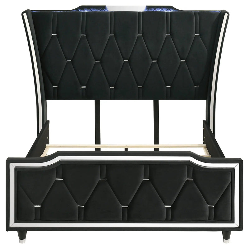 Lorient Queen LED Upholstered Wingback Bed Black by Unique Piece Furniture