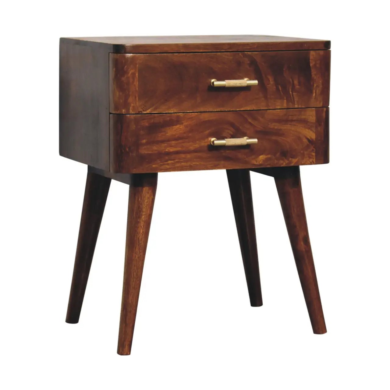 Solid Wood Chestnut T-Bar Nightstand, 2-Drawers, Nordic Legs by HouseOfZazla