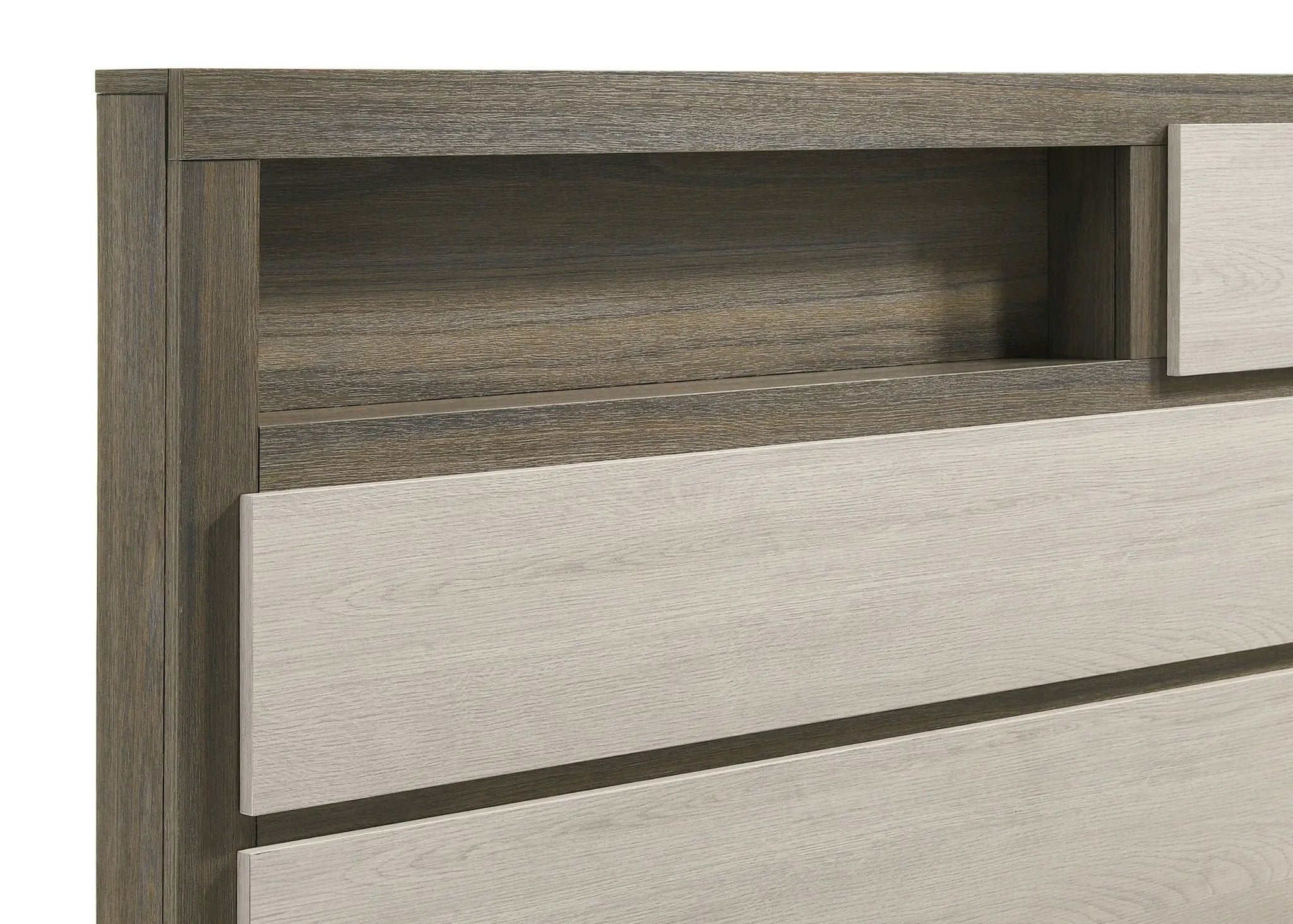 Fenwick California King Bed Bookcase Headboard Grey Oak by Unique Piece Furniture