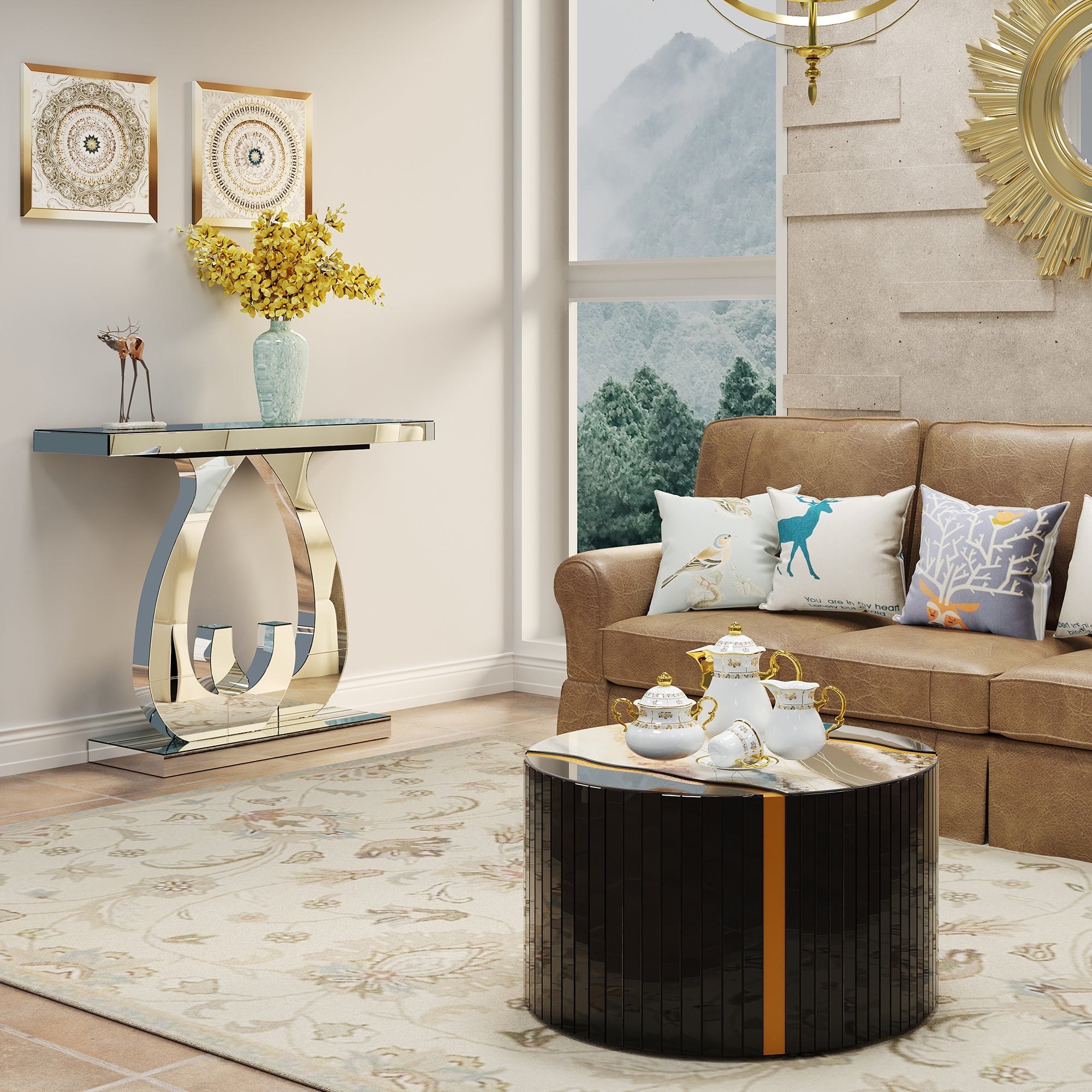 Modern Round Coffee Table with Glass Top by HouseOfZazla
