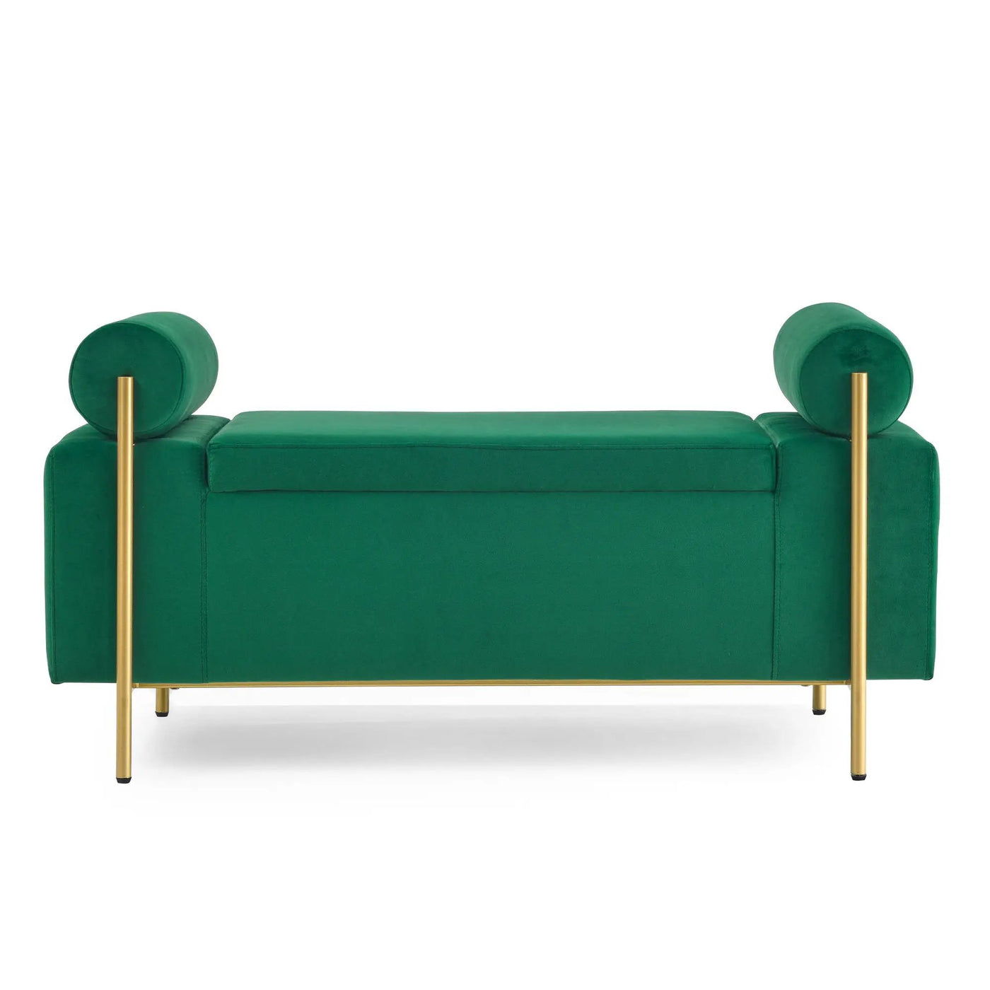 Elegant Upholstered Storage Bench With Cylindrical Arms And Iron Legs, by HouseOfZazla