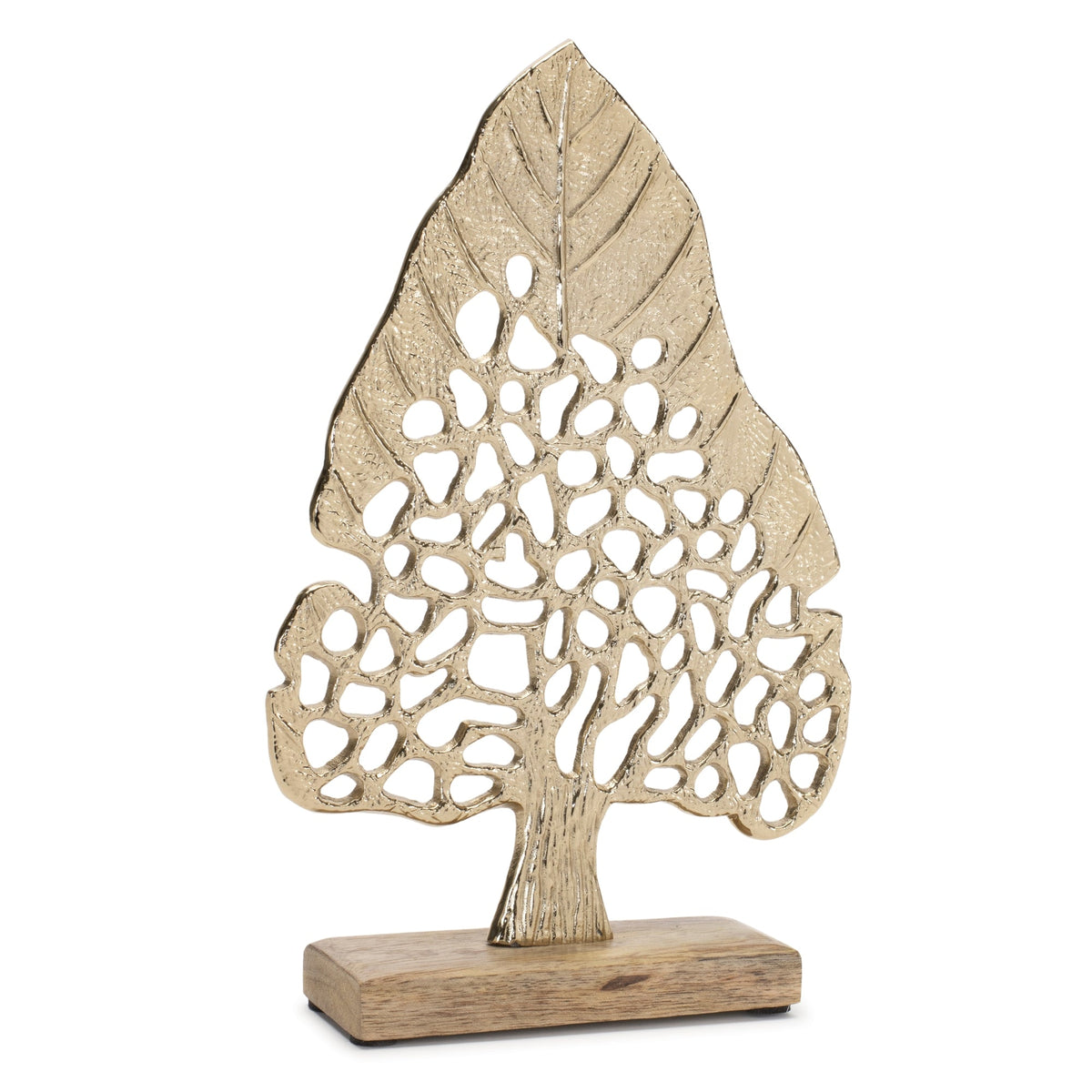 Modern Metal Leaf Tree on Wood Base (Set of 2), photo 2 of 3
