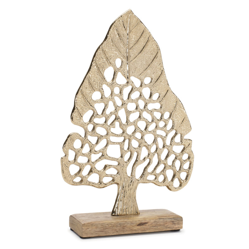 Modern Metal Leaf Tree on Wood Base (Set of 2), photo 2 of 3