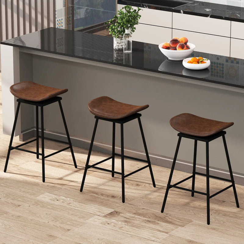 Set of 2 Swivel Barstools Faux Leather Upholstered Backless with Footrest by DirectDeals