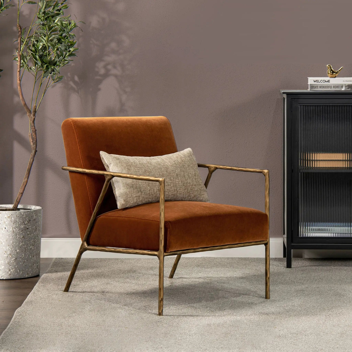 Aerin - Hammered Brass Upholstered Accent Arm Chair by HouseOfZazla