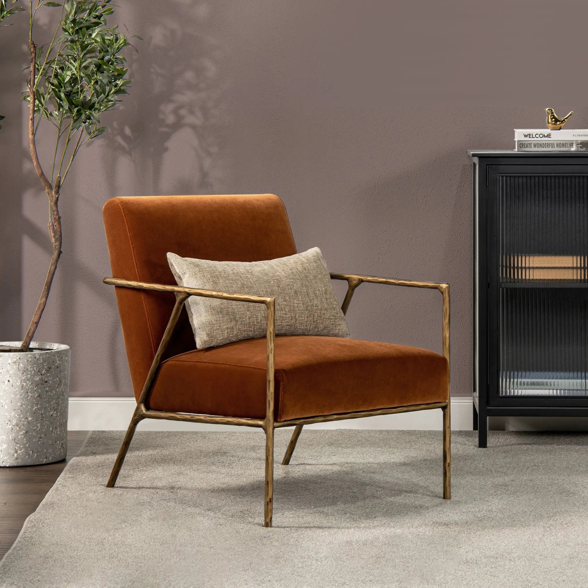 Aerin - Hammered Brass Upholstered Accent Arm Chair by HouseOfZazla