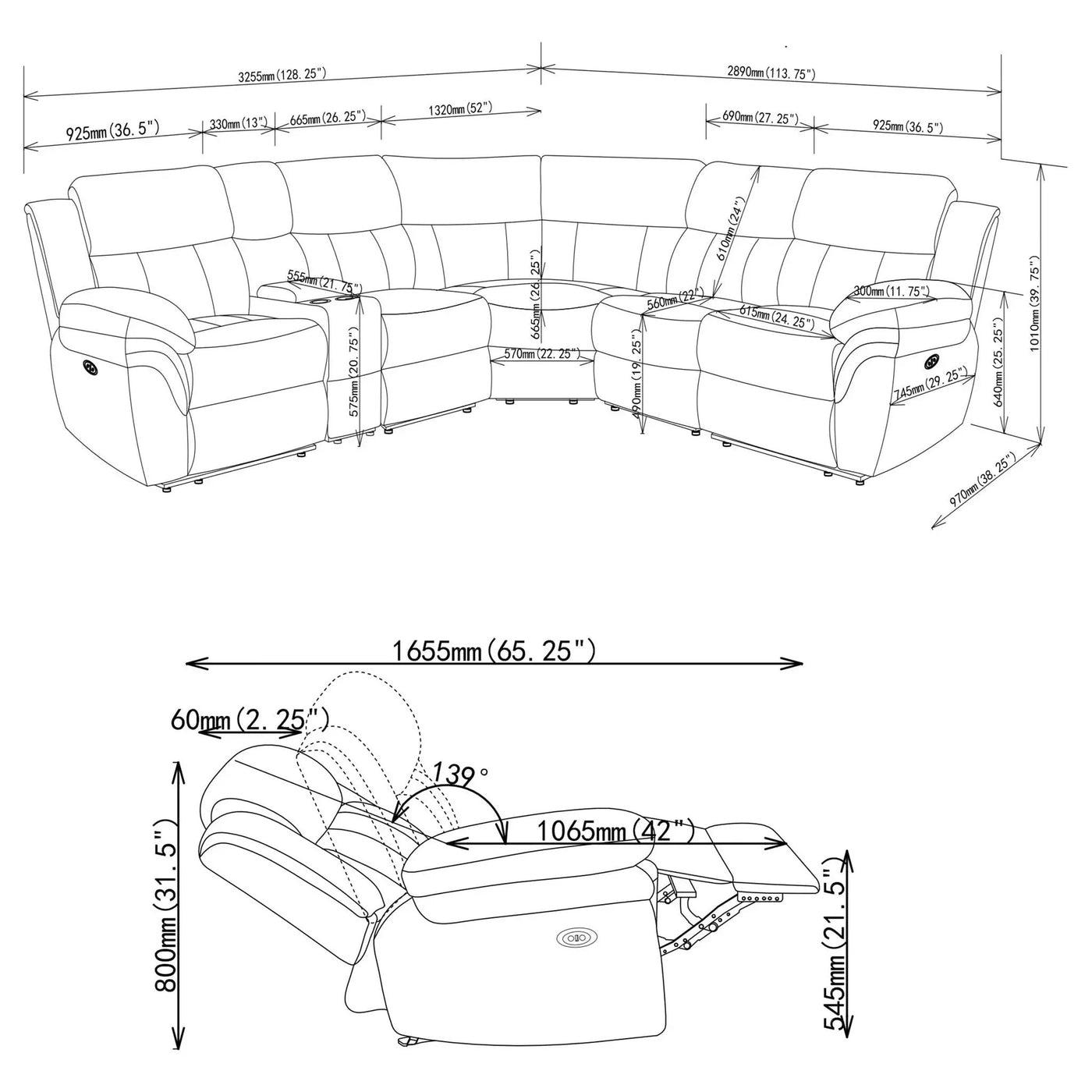 Divine - 6 Piece Reclining Sectional by HouseOfZazla