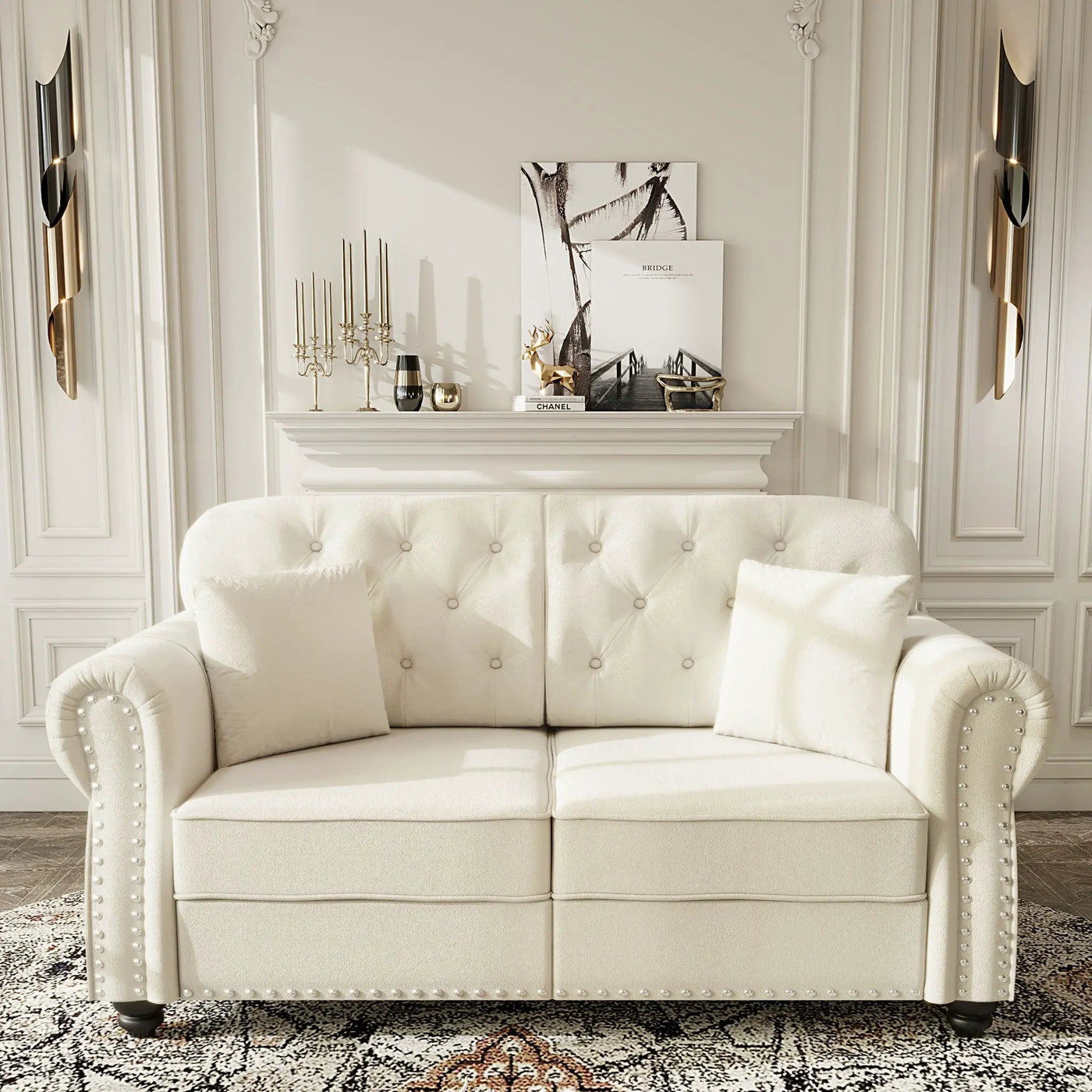 Upholstered Chesterfield Sofa With Nailhead Trim And Rolled Armrests by HouseOfZazla