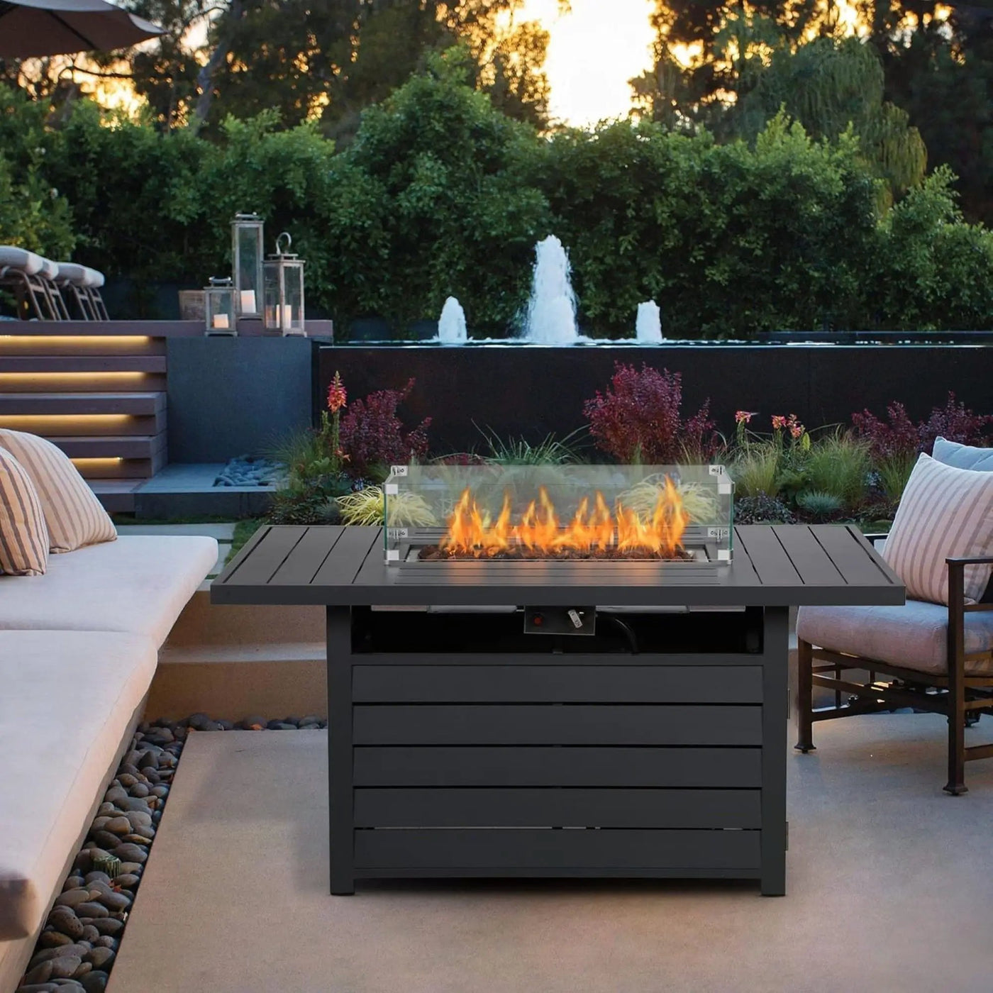 Rectangular Propane Fire Pit Table With Burner, Lava Rock, Waterproof Cover by HouseOfZazla