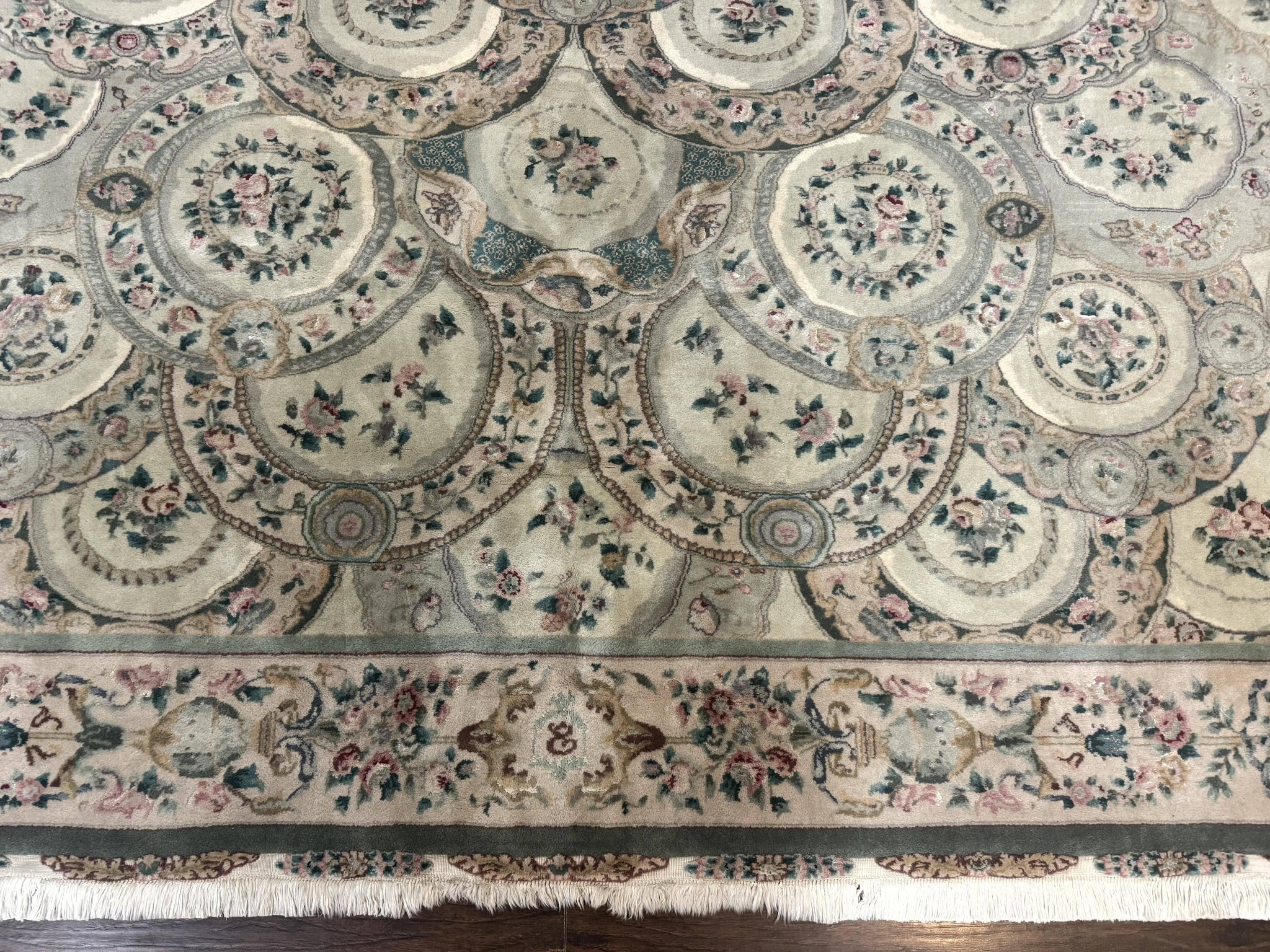 Pak Persian Rug 9x12, Wool with Silk Highlights, European Design, Floral, Green by Jewel Rugs