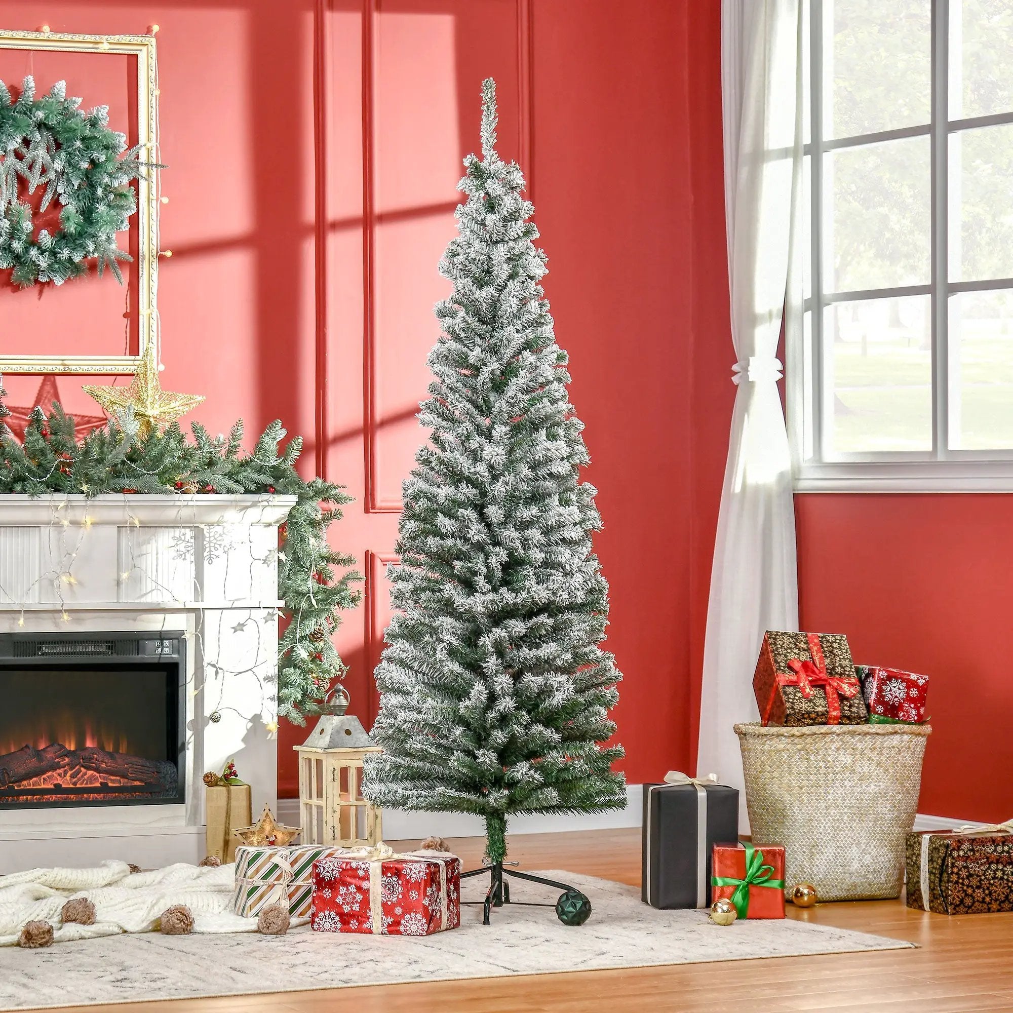 HOMCOM 6' Tall Unlit Snow-Flocked Slim Artificial Christmas Tree by HouseOfZazla
