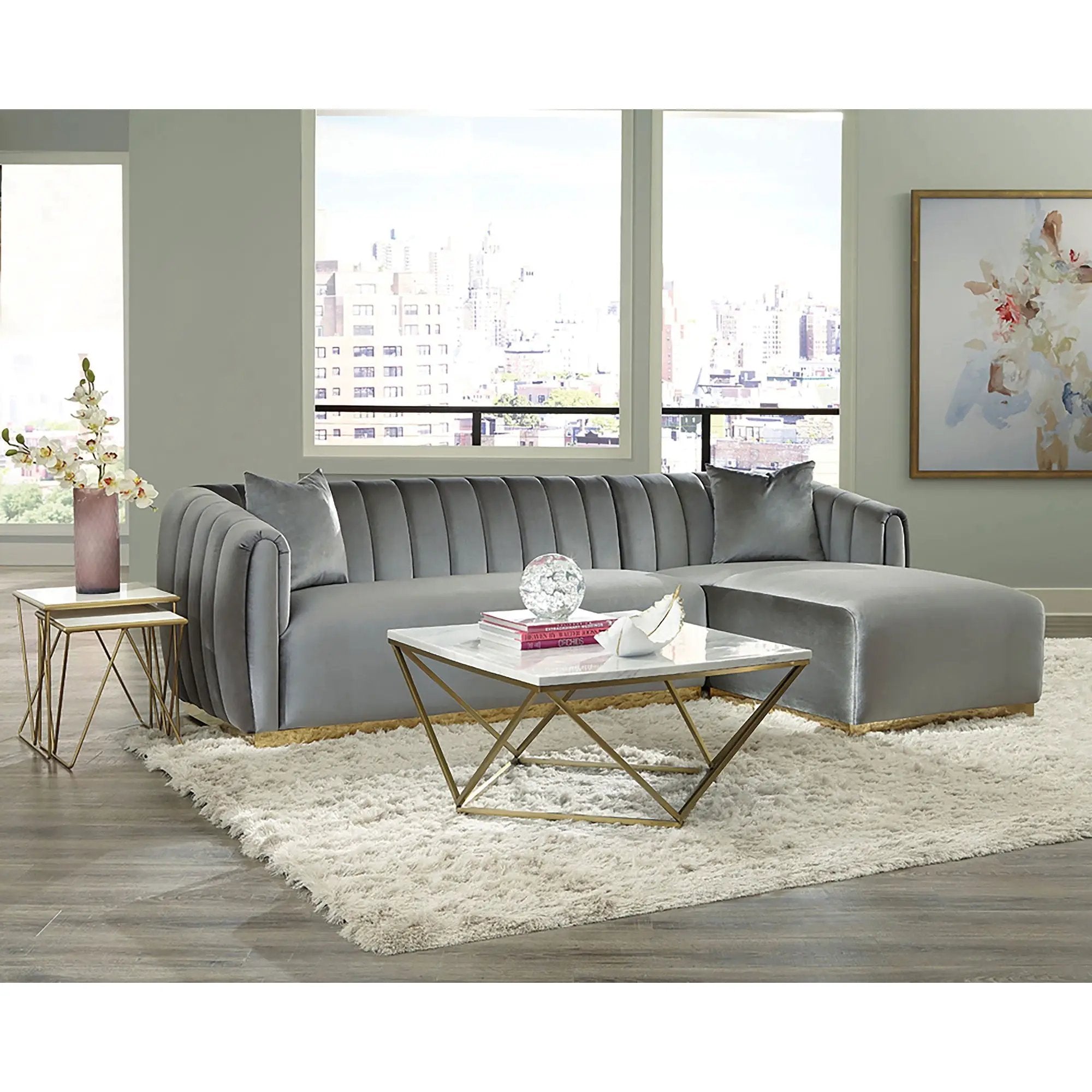 Orion - Coffee Table With Leg Geometric Design - White