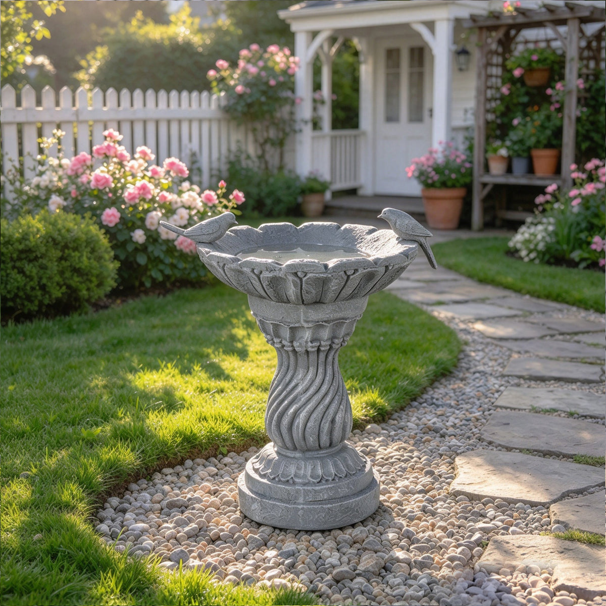 Magnesium Oxide Garden Bird Bath Statue with Vintage Pedestal - Grey, photo 9 of 10