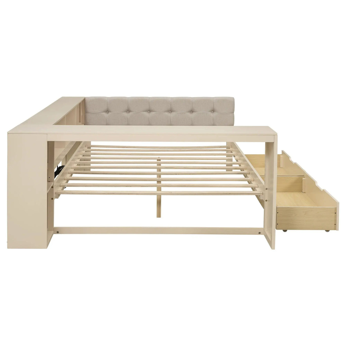 Upholstered Headboard Platform Bed With Storage Shelves, Drawers, Charging Station by HouseOfZazla