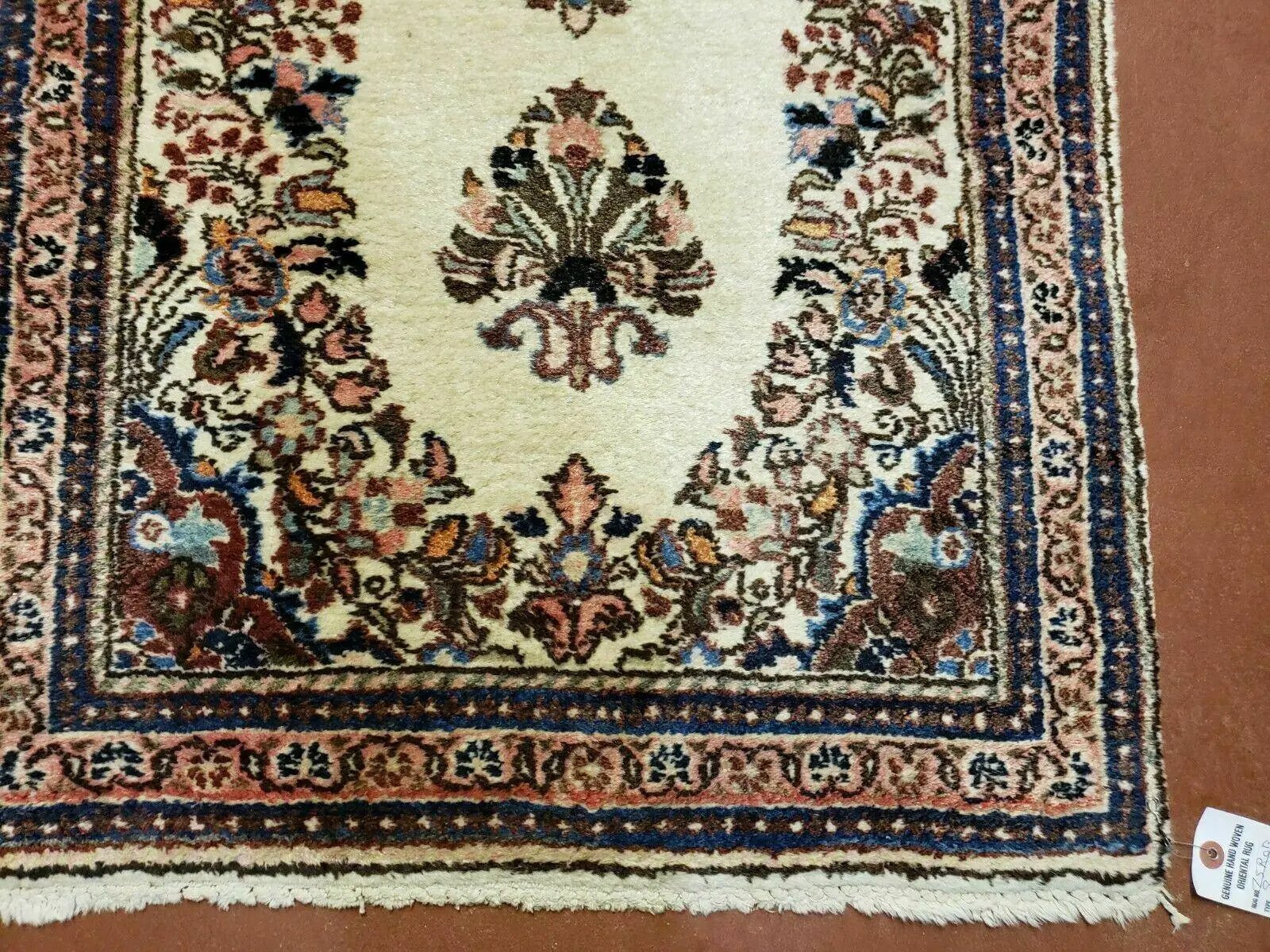 2' 7" X 4' Vintage Handmade Indian Medallion Wool Floral Beige Rug by Jewel Rugs