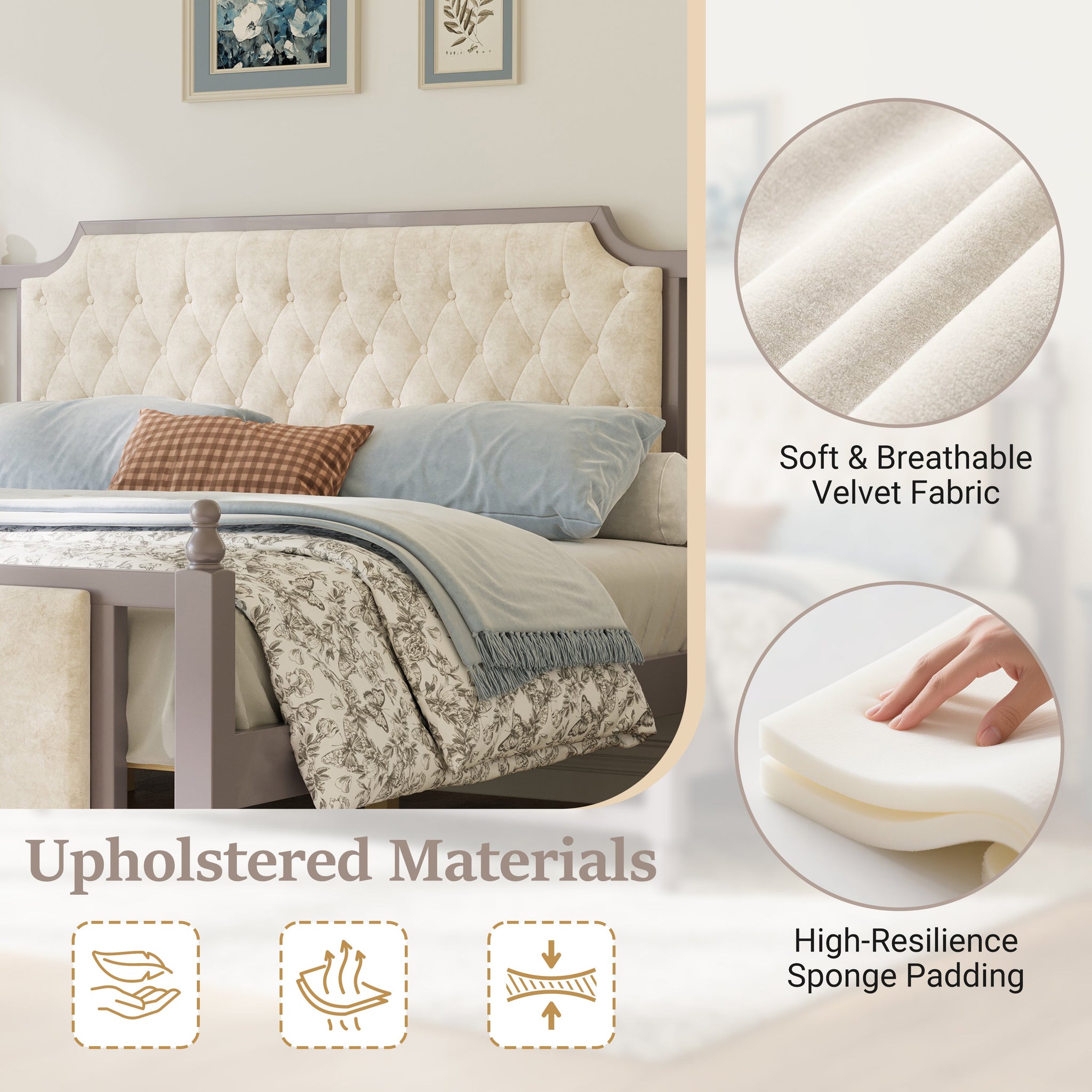 King Size Upholstered Platform Bed with Button Tufted Headboard by HouseOfZazla