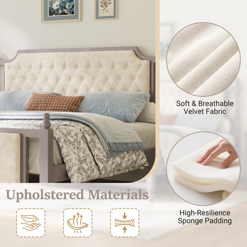 King Size Upholstered Platform Bed with Button Tufted Headboard by HouseOfZazla