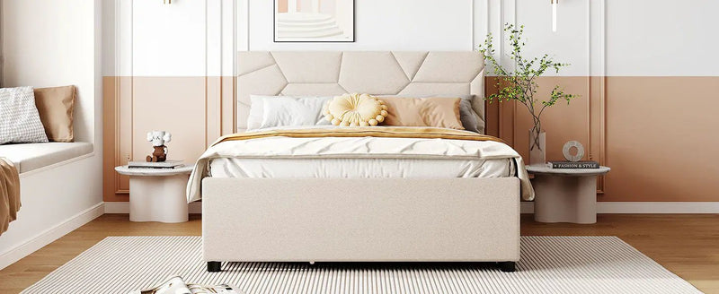 Upholstered Platform Bed With Brick Pattern Headboard And Twin Long Size Trundle by HouseOfZazla